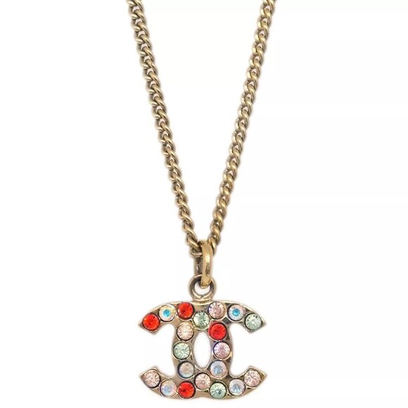 Chanel Gold Mini CC Pendant Necklace Rhinestone 04A 163492 - Picture 1 of 4